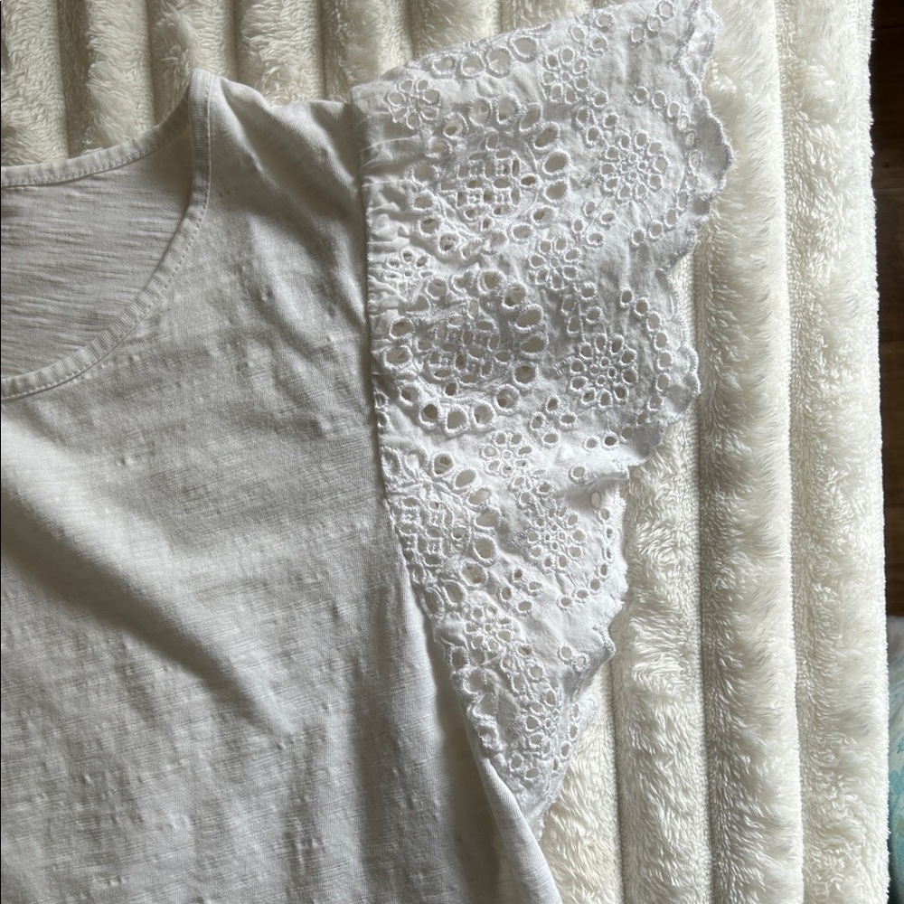 J. Crew White Short Sleeve Top with Lace Detail - Picture 3 of 4